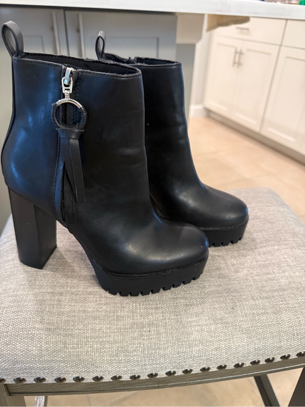 Zara Black Platform Ankle Boots with Ring-Zip Detail